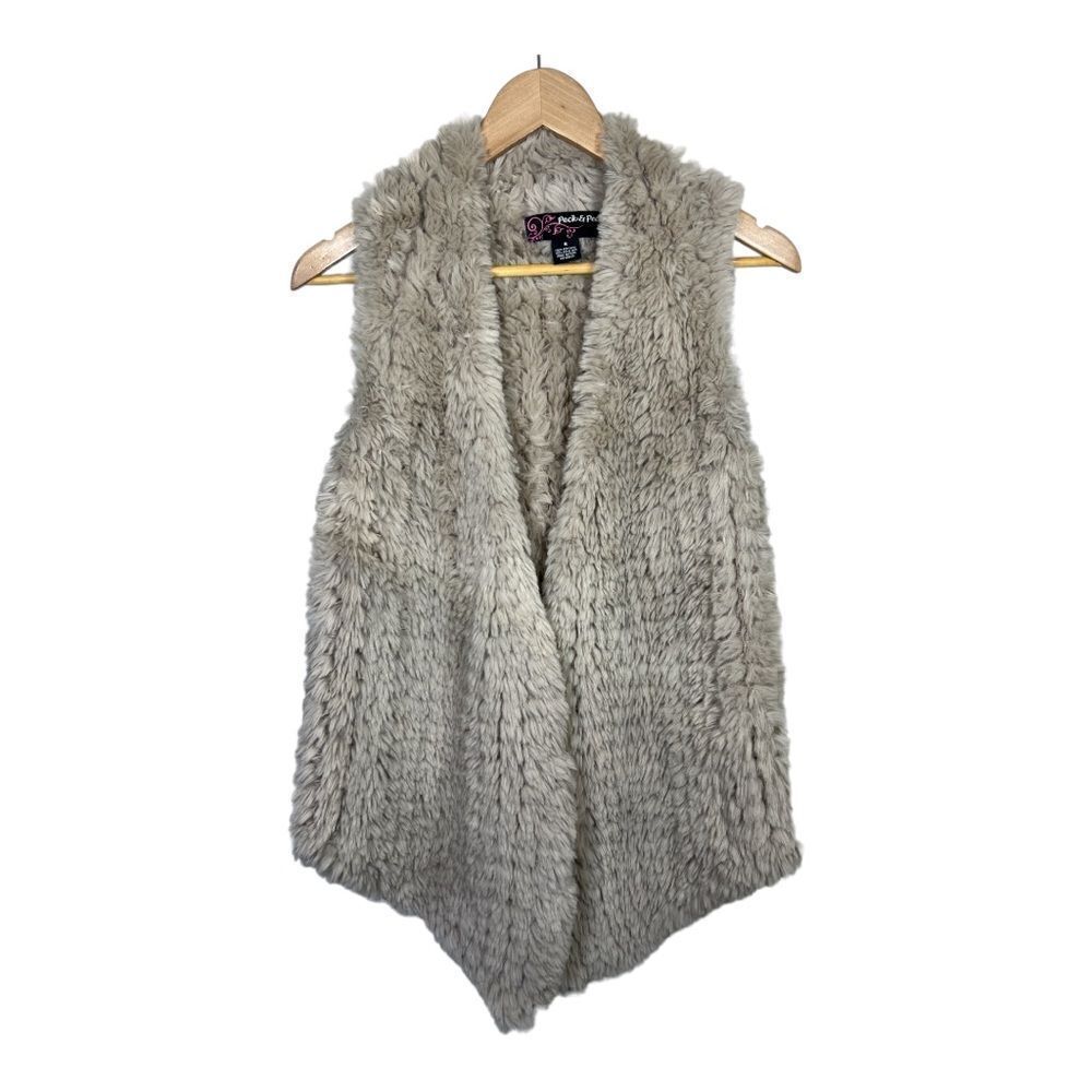 PECK & PECK Women’s Vegan Faux Fur Open Front Vest Cream Size Small
